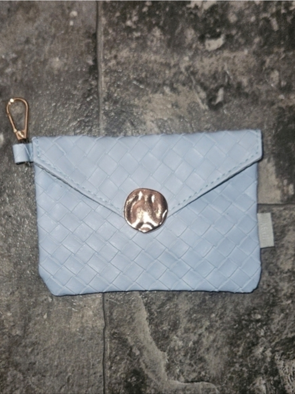 Light Blue Woven Envelope Clutch with Gold Accent & Clip NWT
